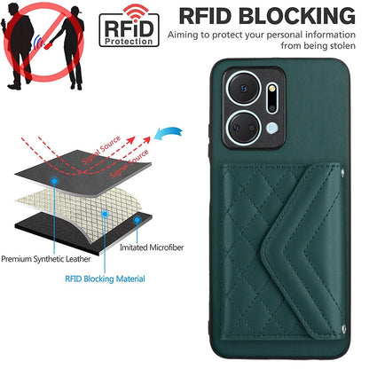Honor X7a Leather Case with Card Holder & RFID Protection, Long Lanyard Included