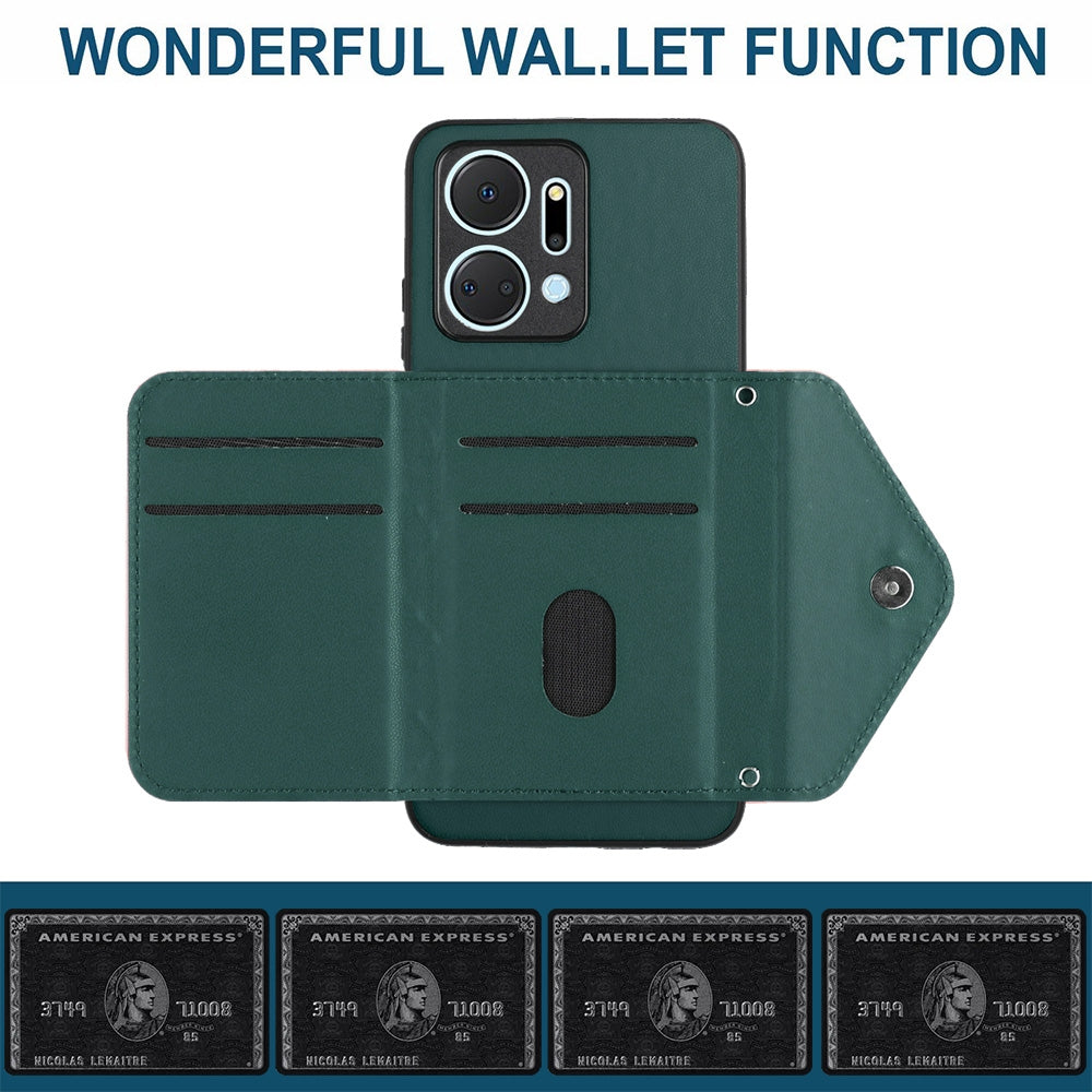 Honor X7a Leather Case with Card Holder & RFID Protection, Long Lanyard Included