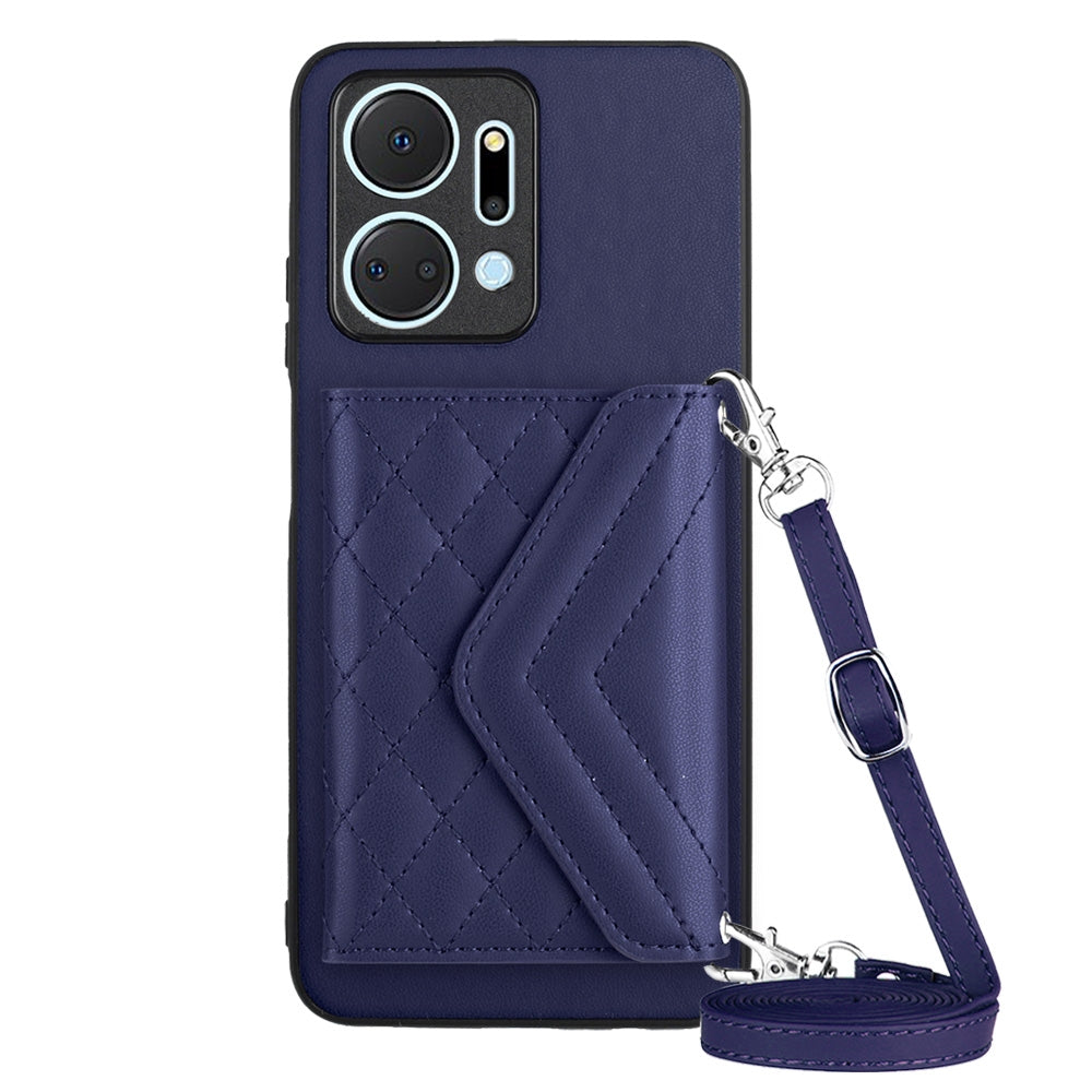 Honor X7a Leather Case with Card Holder & RFID Protection, Long Lanyard Included