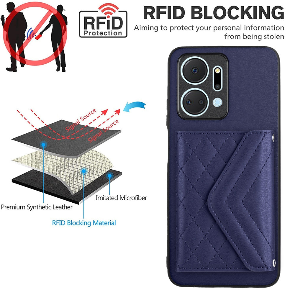 Honor Play 7T Leather Case with Card Holder & RFID Protection, Long Lanyard Included