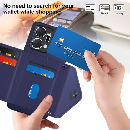 Honor X7a Leather Case with Card Holder & RFID Protection, Long Lanyard Included