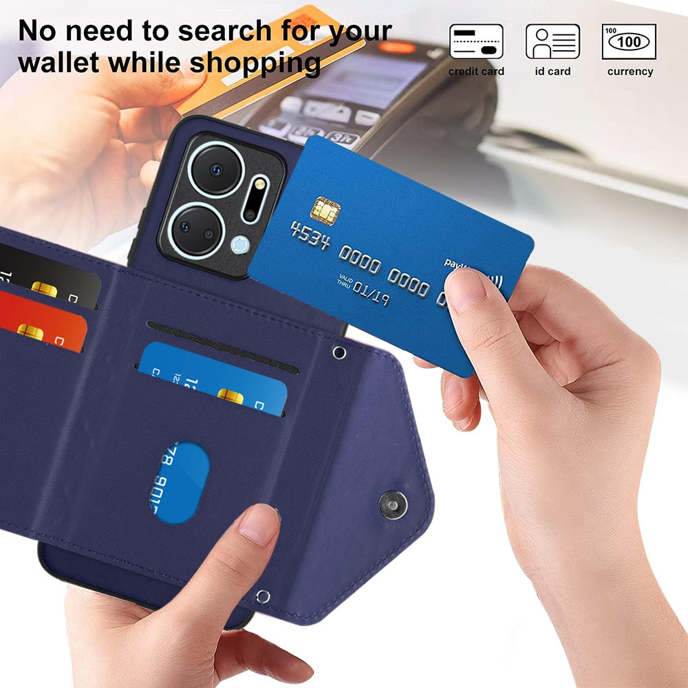 Honor Play 7T Leather Case with Card Holder & RFID Protection, Long Lanyard Included