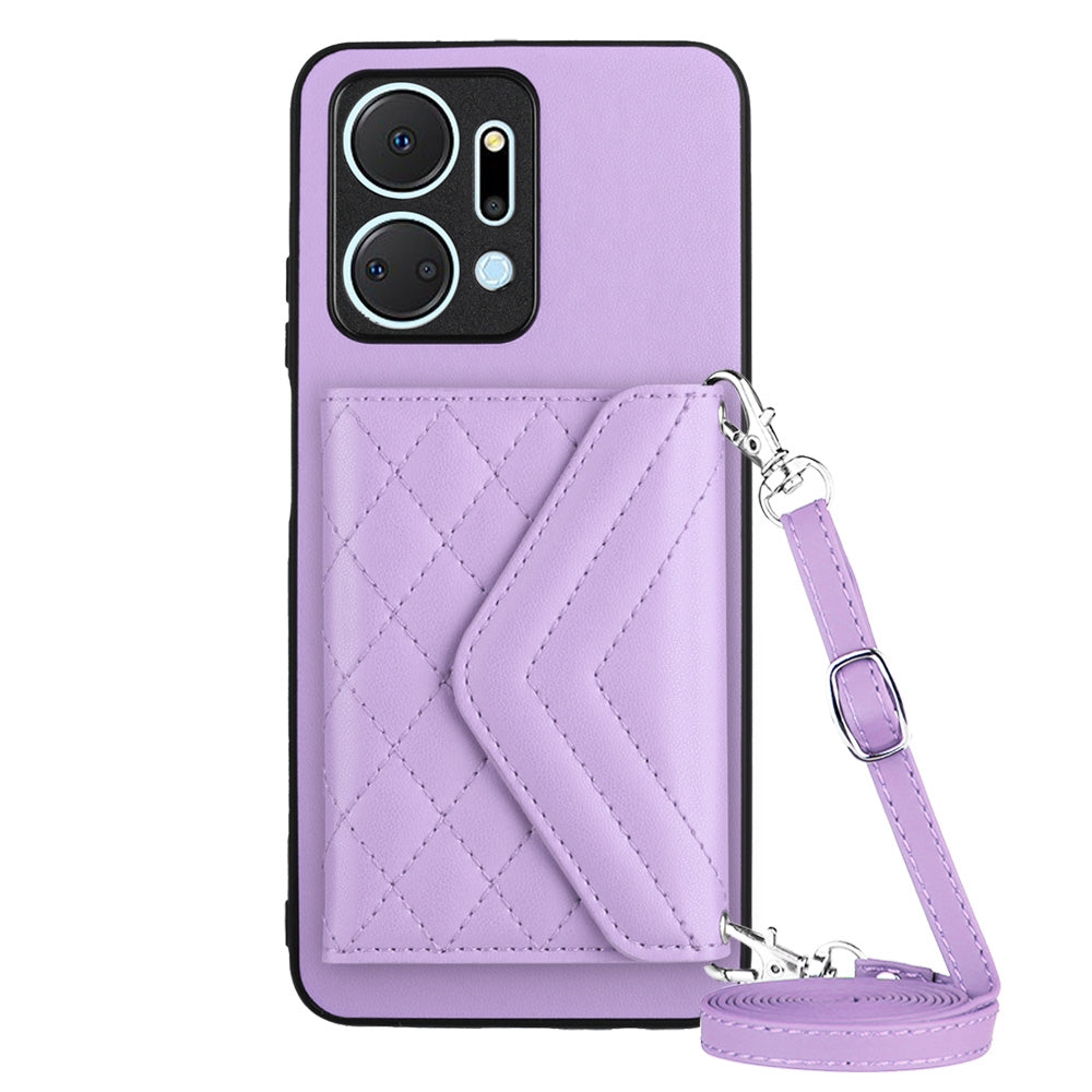 Honor X7a Leather Case with Card Holder & RFID Protection, Long Lanyard Included