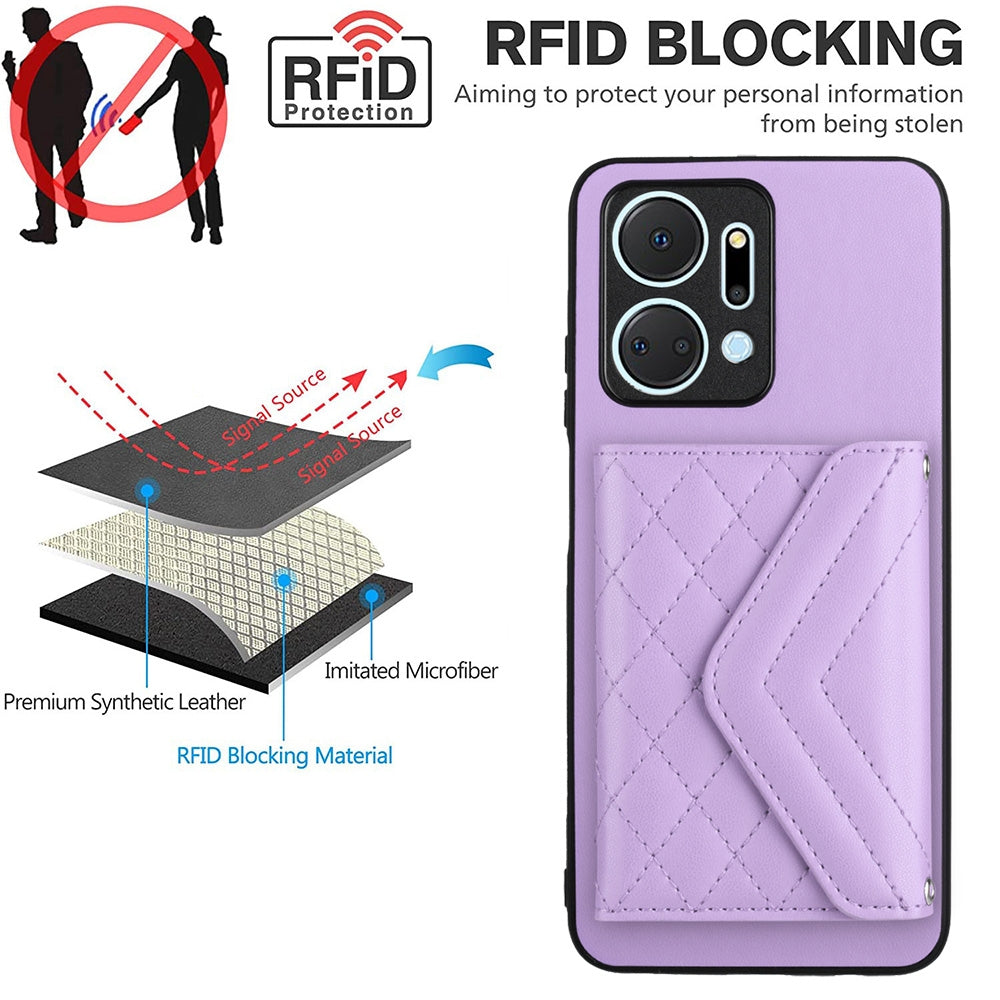 Honor X7a Leather Case with Card Holder & RFID Protection, Long Lanyard Included