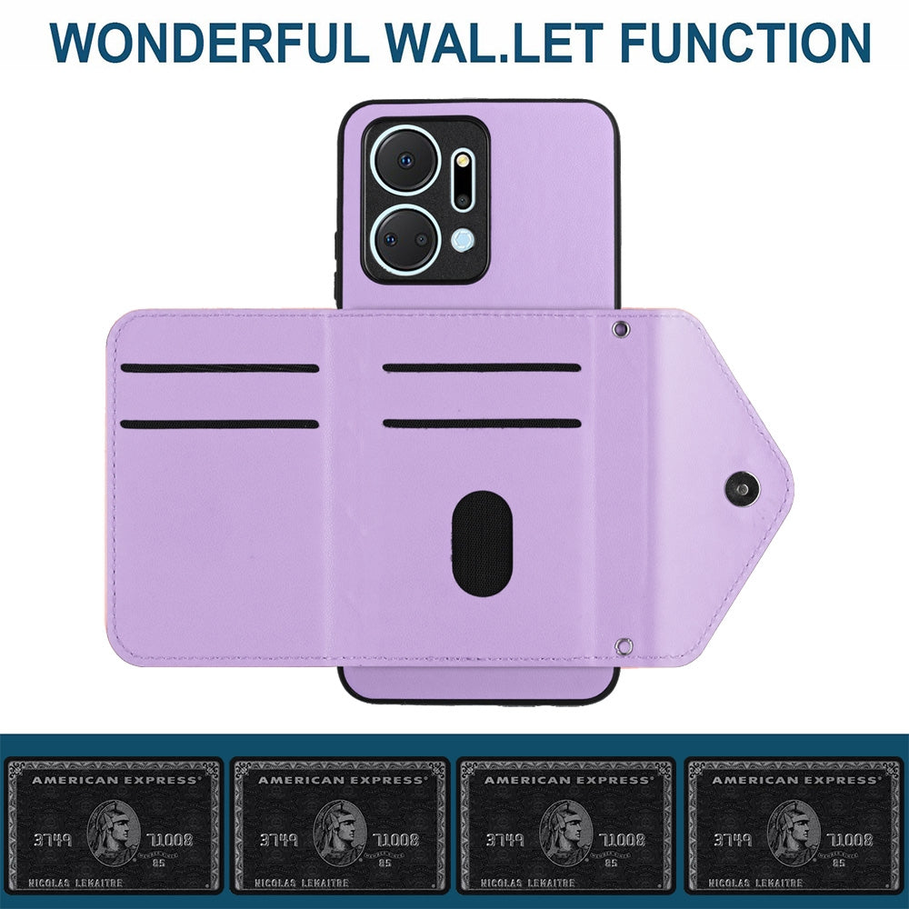 Honor X7a Leather Case with Card Holder & RFID Protection, Long Lanyard Included