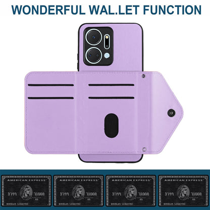 Honor X7a Leather Case with Card Holder & RFID Protection, Long Lanyard Included