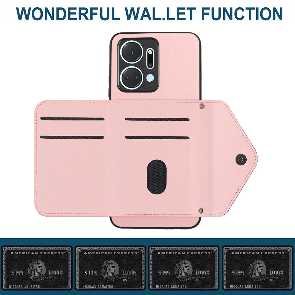 Honor X7a Leather Case with Card Holder & RFID Protection, Long Lanyard Included