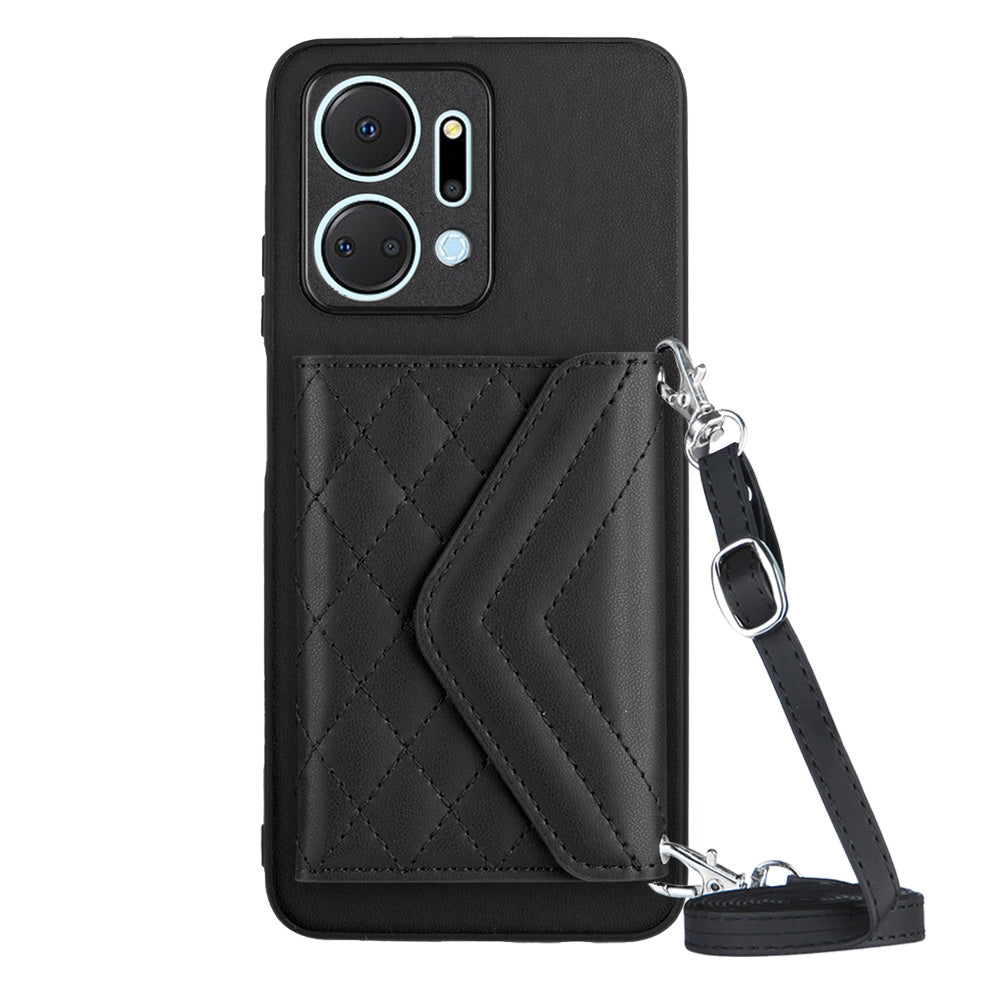 Honor X7a Leather Case with Card Holder & RFID Protection, Long Lanyard Included