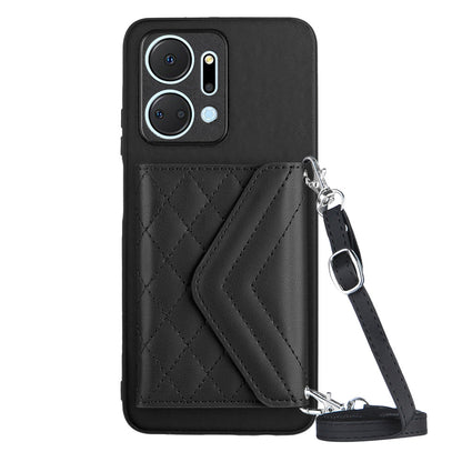 Honor X7a Leather Case with Card Holder & RFID Protection, Long Lanyard Included