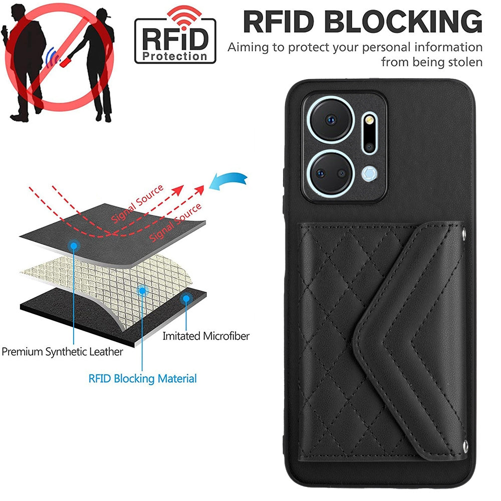 Honor Play 7T Leather Case with Card Holder & RFID Protection, Long Lanyard Included