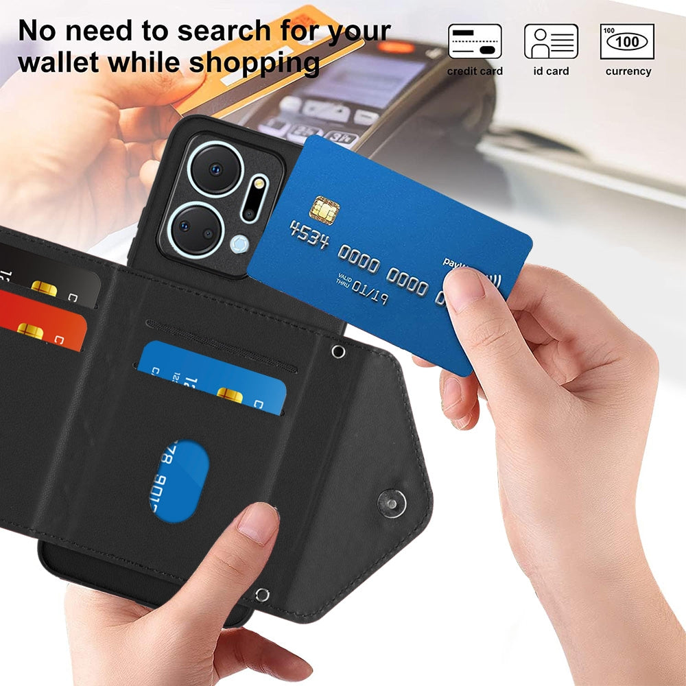 Honor Play 7T Leather Case with Card Holder & RFID Protection, Long Lanyard Included