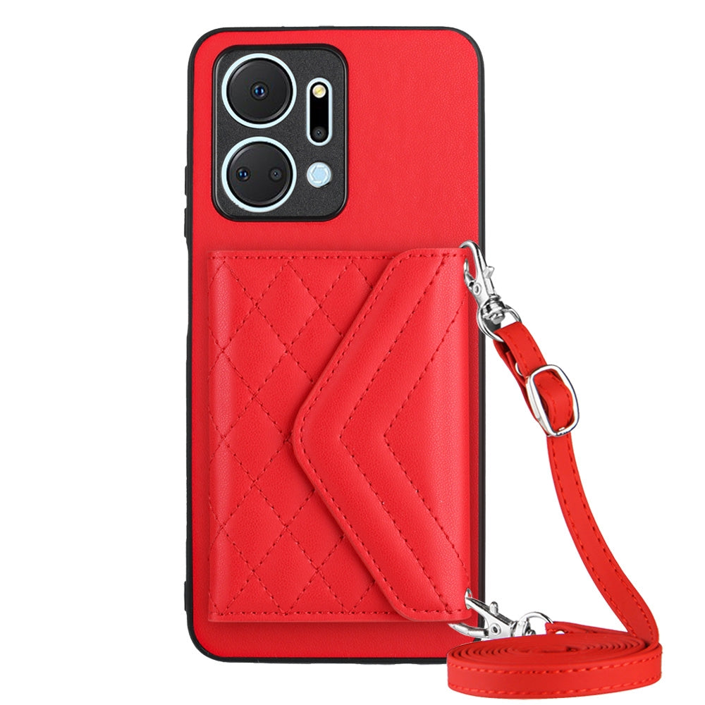 Honor X7a Leather Case with Card Holder & RFID Protection, Long Lanyard Included