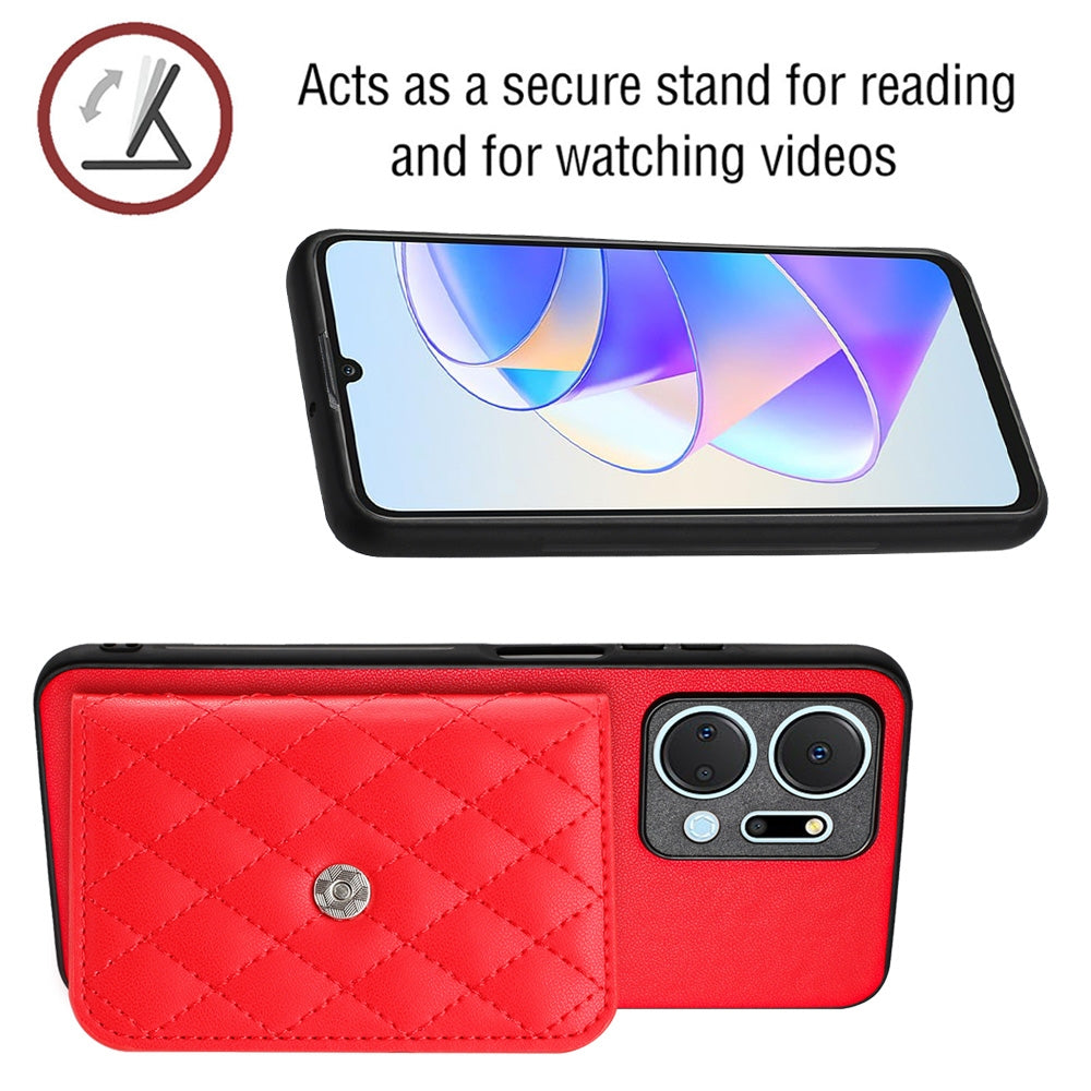 Honor X7a Leather Case with Card Holder & RFID Protection, Long Lanyard Included
