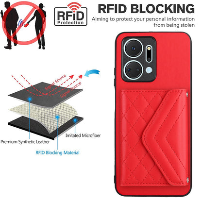 Honor X7a Leather Case with Card Holder & RFID Protection, Long Lanyard Included
