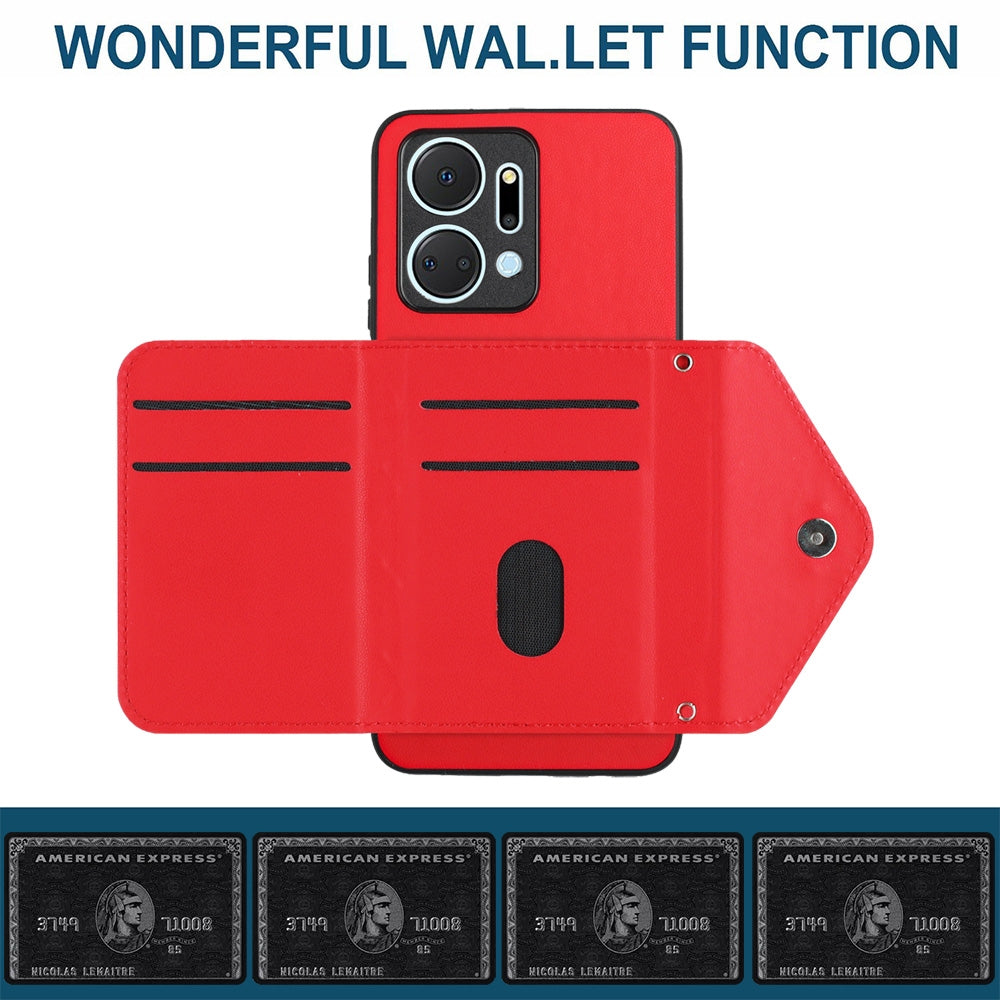 Honor X7a Leather Case with Card Holder & RFID Protection, Long Lanyard Included
