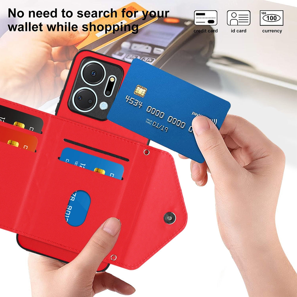 Honor Play 7T Leather Case with Card Holder & RFID Protection, Long Lanyard Included
