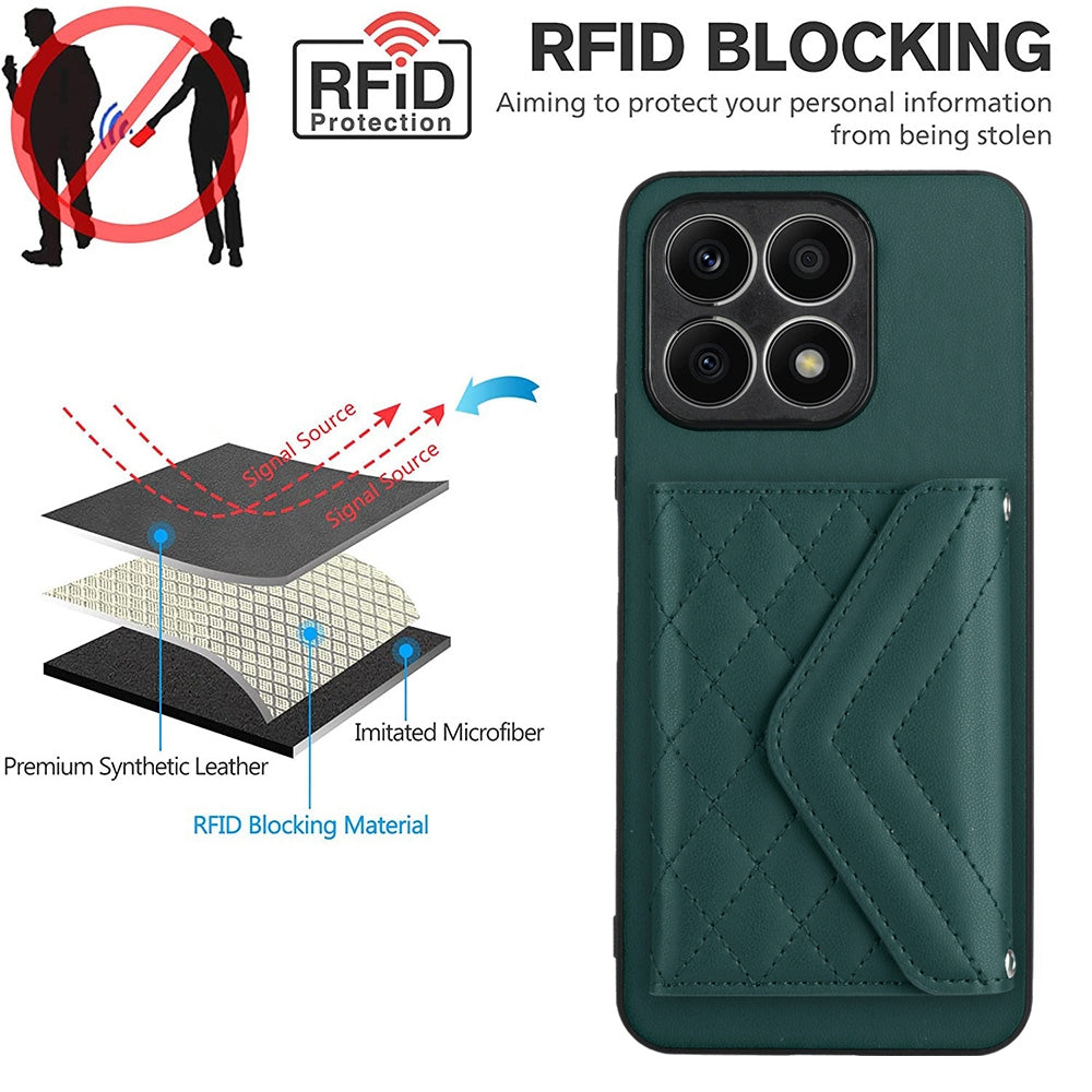 Honor X8a Leather Case with Card Holder & RFID Protection, Long Lanyard Included
