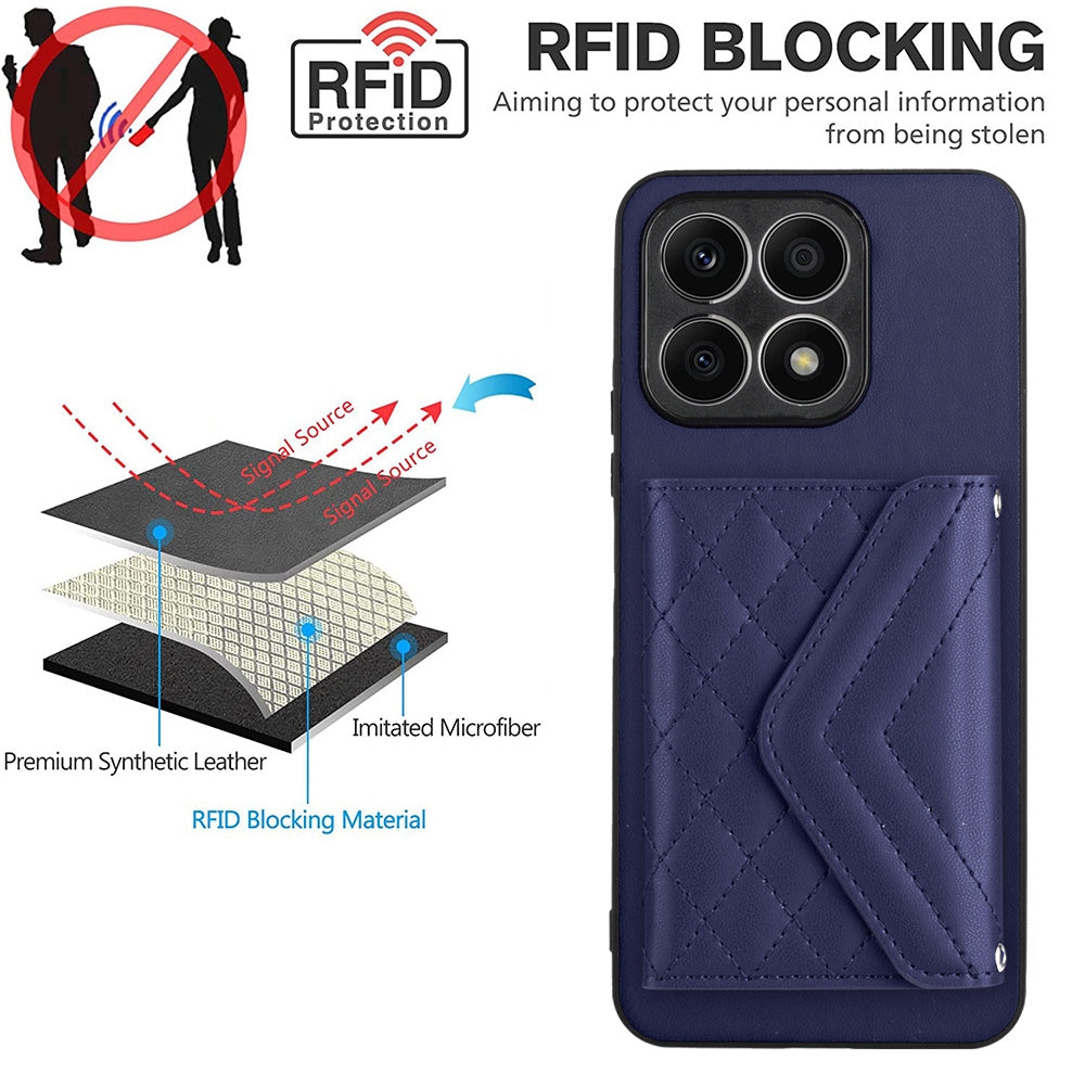 Honor X8a Leather Case with Card Holder & RFID Protection, Long Lanyard Included