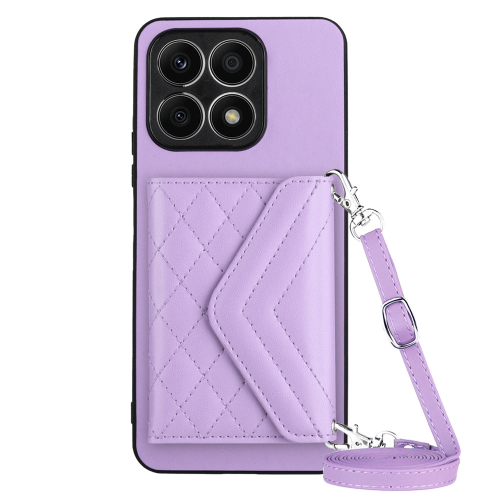 Honor X8a Leather Case with Card Holder & RFID Protection, Long Lanyard Included