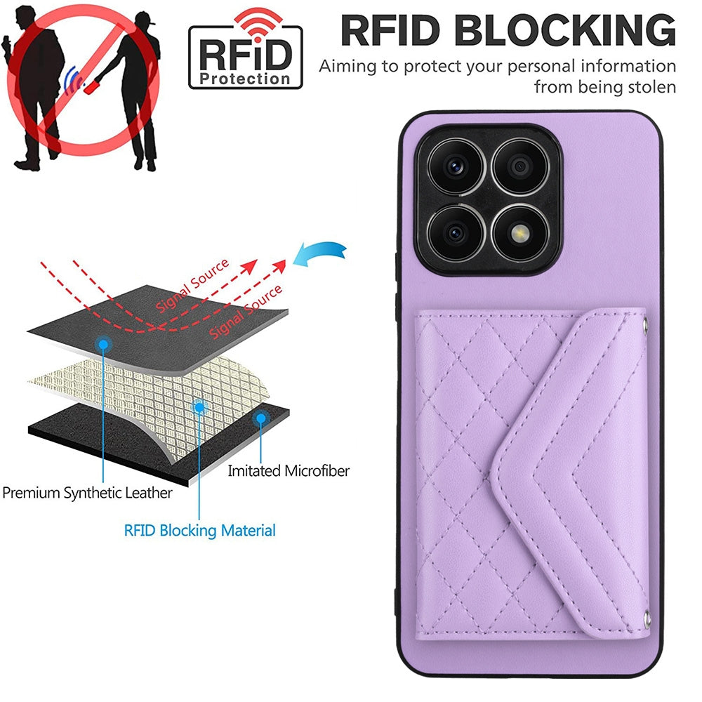 Honor X8a Leather Case with Card Holder & RFID Protection, Long Lanyard Included