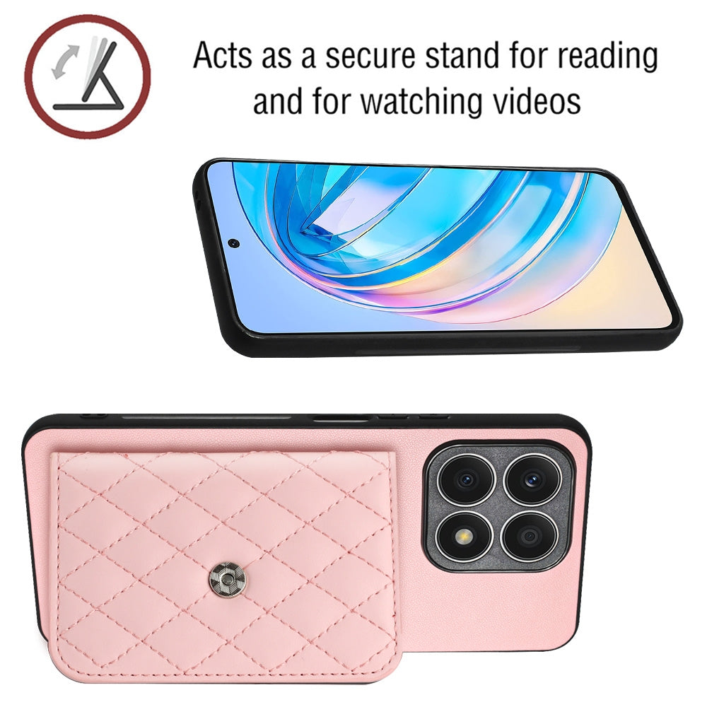 Honor X8a Leather Case with Card Holder & RFID Protection, Long Lanyard Included