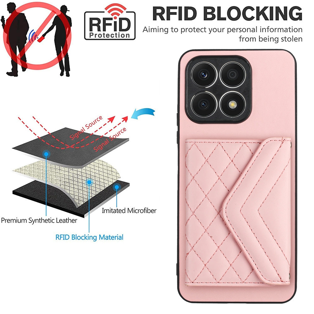 Honor X8a Leather Case with Card Holder & RFID Protection, Long Lanyard Included