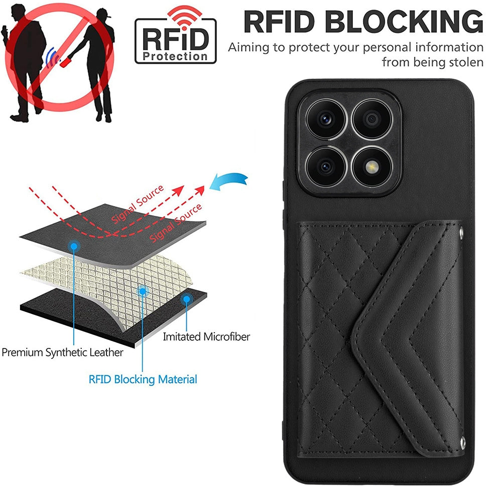 Honor X8a Leather Case with Card Holder & RFID Protection, Long Lanyard Included