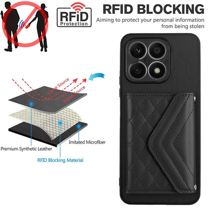 Honor X8a Leather Case with Card Holder & RFID Protection, Long Lanyard Included