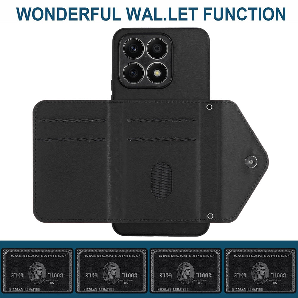 Honor X8a Leather Case with Card Holder & RFID Protection, Long Lanyard Included