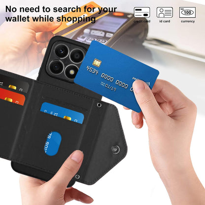 Honor X8a Leather Case with Card Holder & RFID Protection, Long Lanyard Included