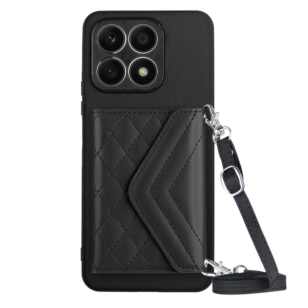 Honor X8a Leather Case with Card Holder & RFID Protection, Long Lanyard Included