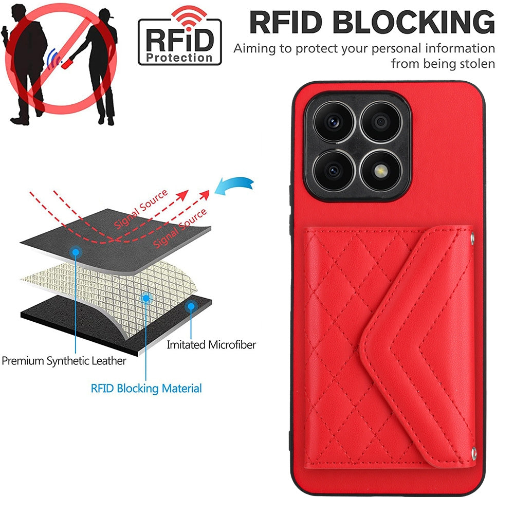 Honor X8a Leather Case with Card Holder & RFID Protection, Long Lanyard Included