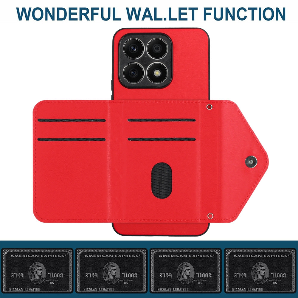 Honor X8a Leather Case with Card Holder & RFID Protection, Long Lanyard Included
