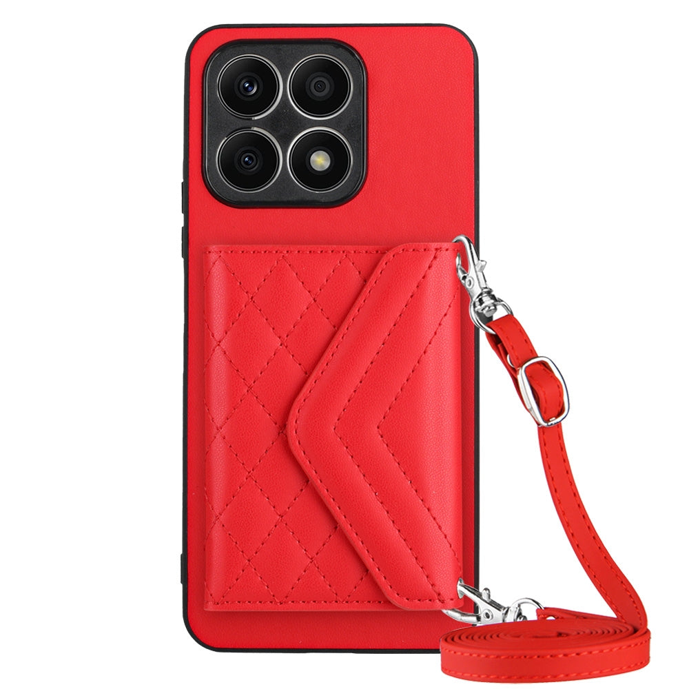 Honor X8a Leather Case with Card Holder & RFID Protection, Long Lanyard Included