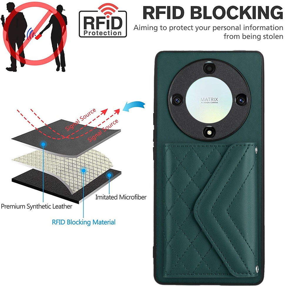 Honor Magic5 Lite Leather Case with Card Holder & RFID Protection, Long Lanyard Included