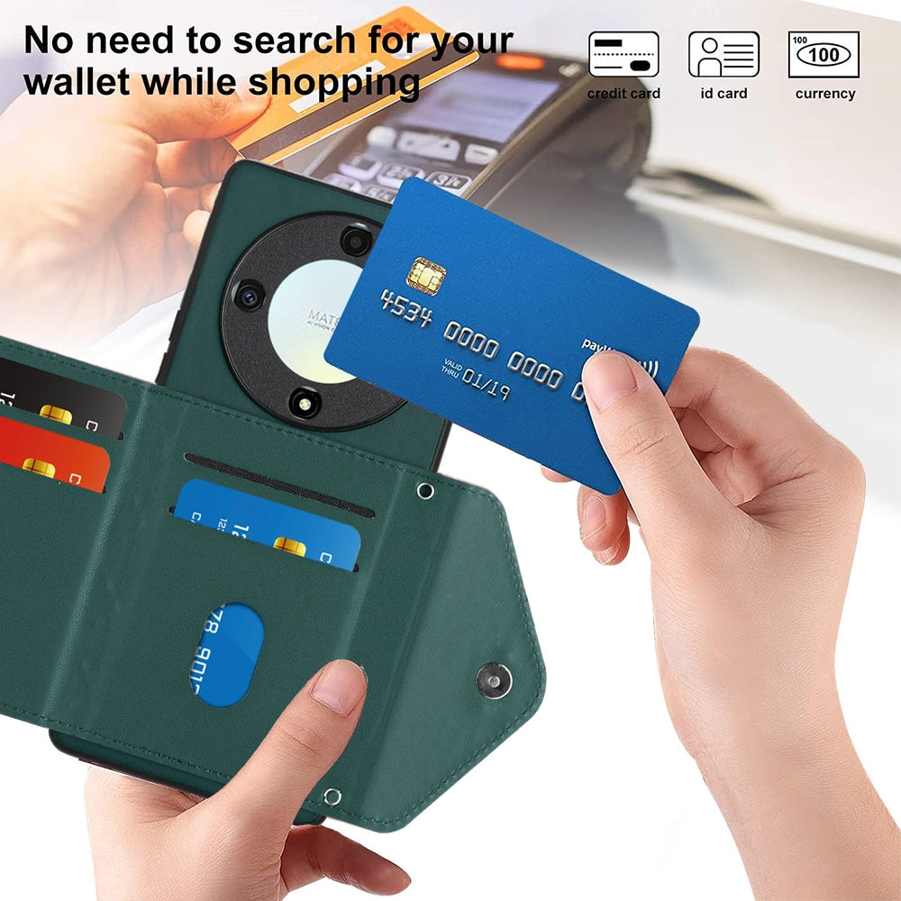Honor Magic5 Lite Leather Case with Card Holder & RFID Protection, Long Lanyard Included