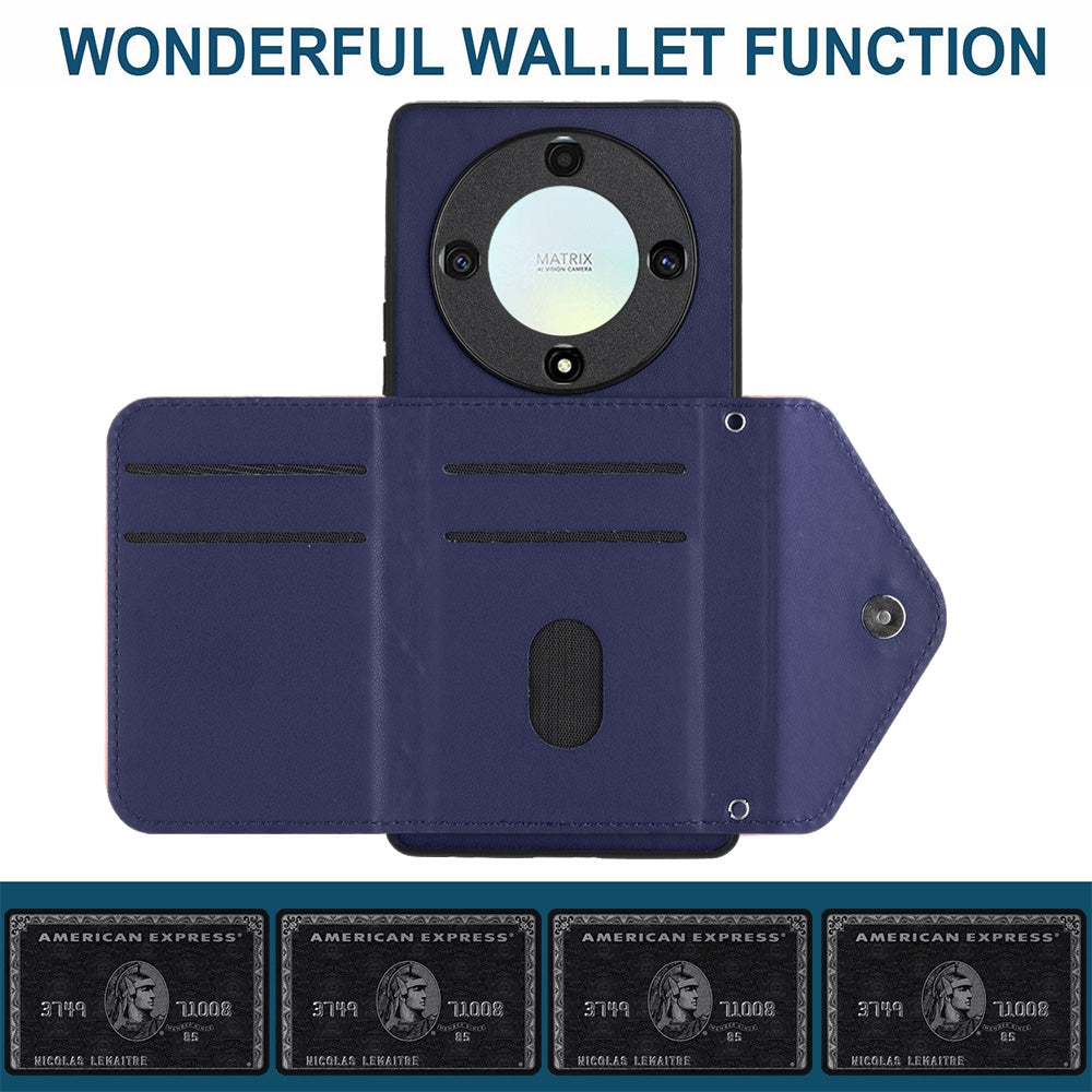 Honor Magic5 Lite Leather Case with Card Holder & RFID Protection, Long Lanyard Included