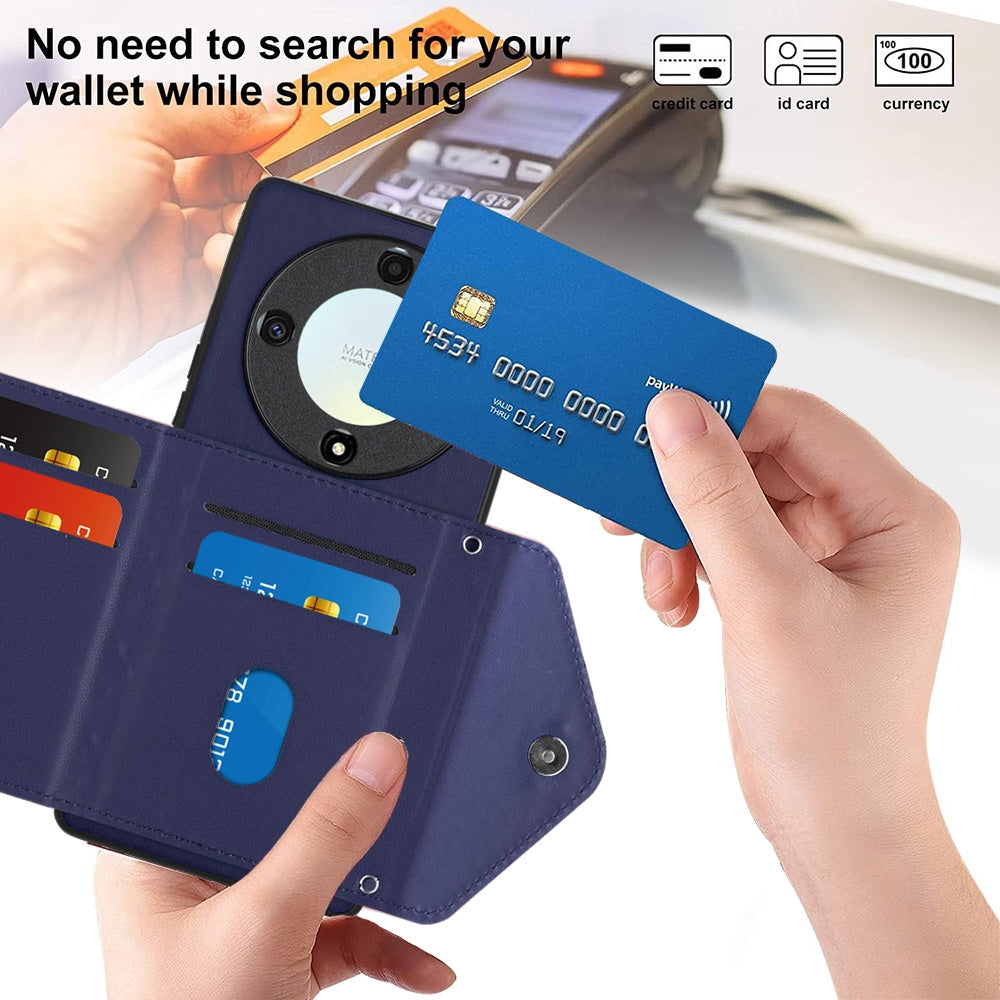 Honor X9a Leather Case with Card Holder & RFID Protection, Long Lanyard Included