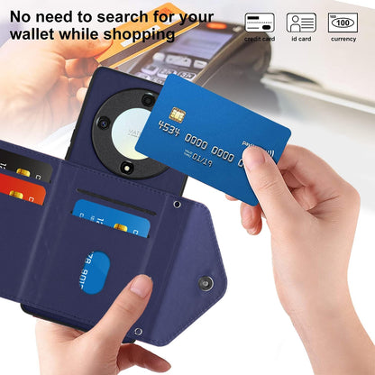 Honor Magic5 Lite Leather Case with Card Holder & RFID Protection, Long Lanyard Included