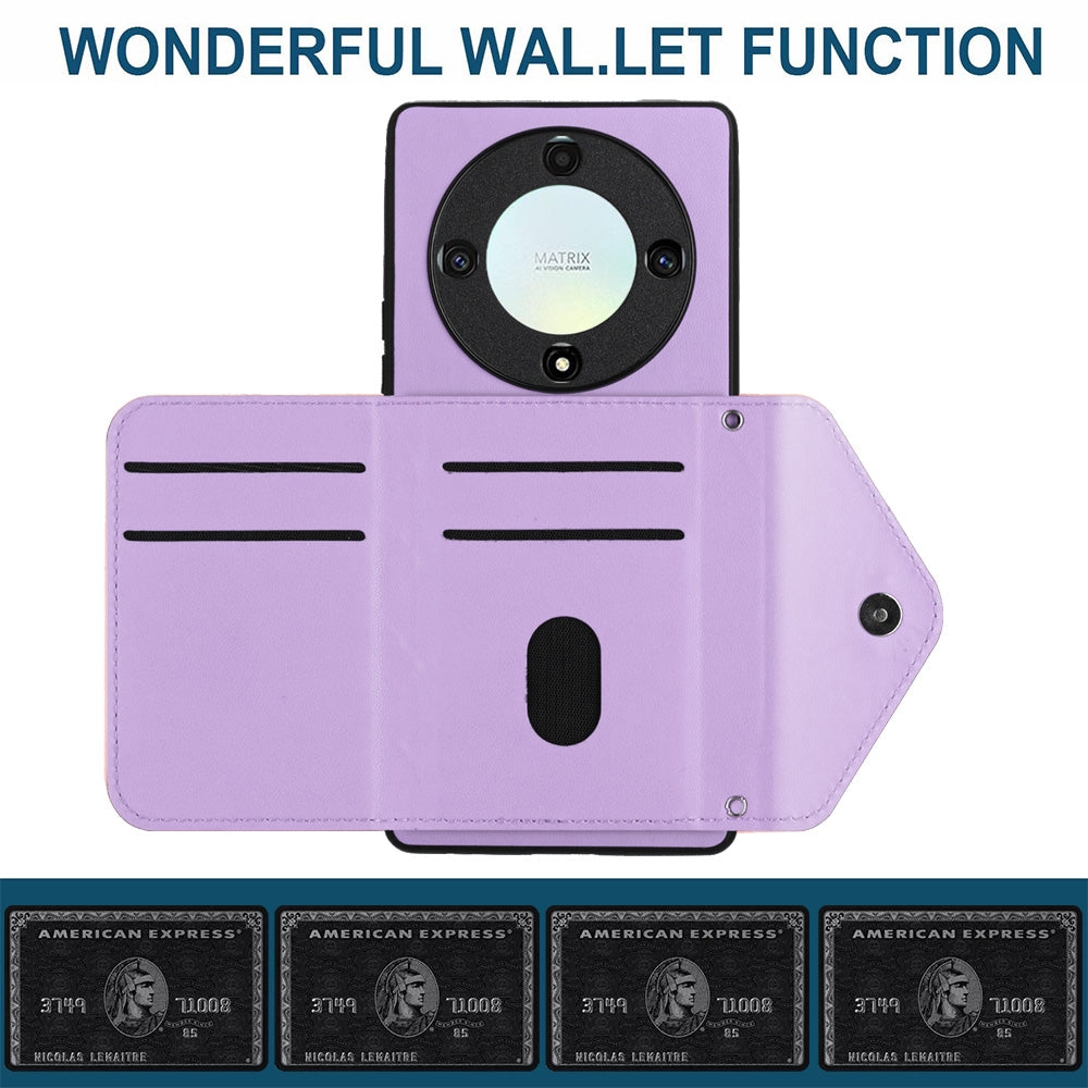 Honor Magic5 Lite Leather Case with Card Holder & RFID Protection, Long Lanyard Included