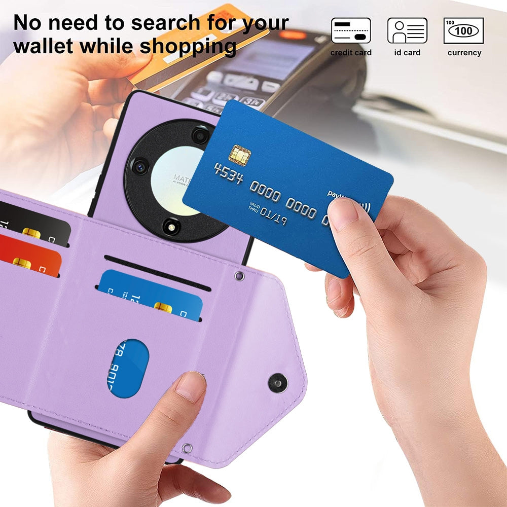 Honor X9a Leather Case with Card Holder & RFID Protection, Long Lanyard Included