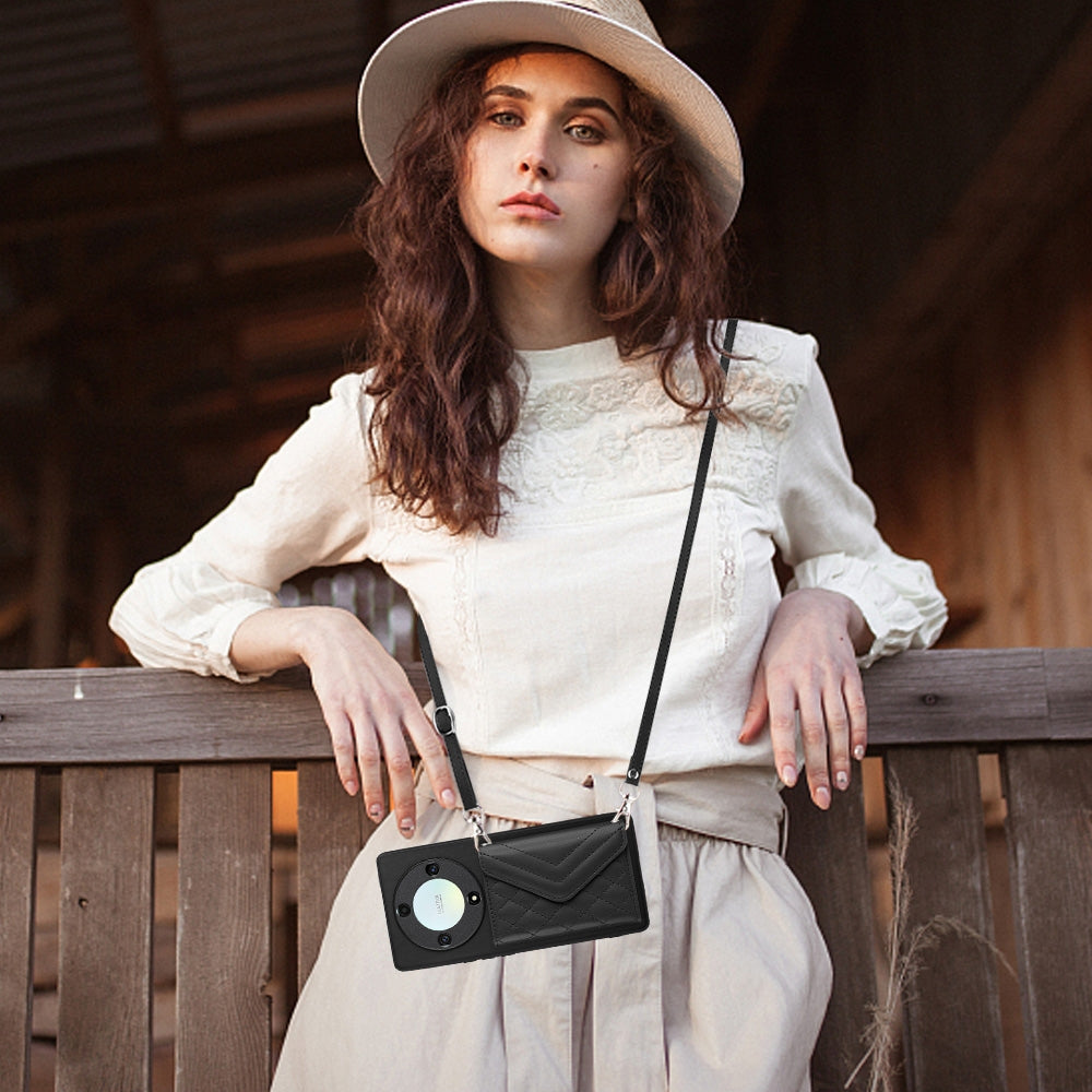 Honor Magic5 Lite Leather Case with Card Holder & RFID Protection, Long Lanyard Included