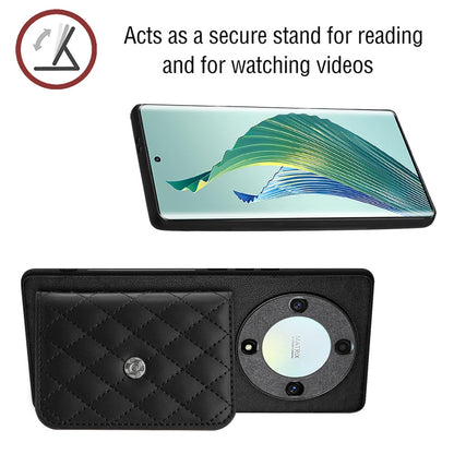 Honor Magic5 Lite Leather Case with Card Holder & RFID Protection, Long Lanyard Included