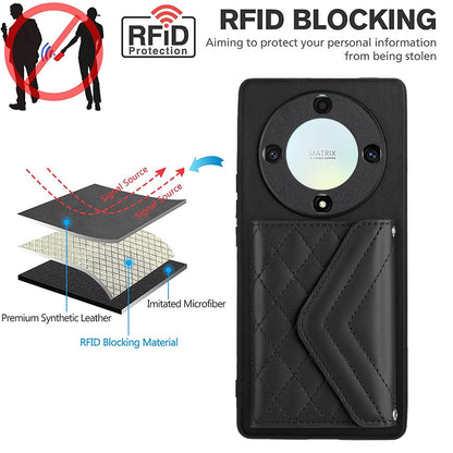 Honor Magic5 Lite Leather Case with Card Holder & RFID Protection, Long Lanyard Included