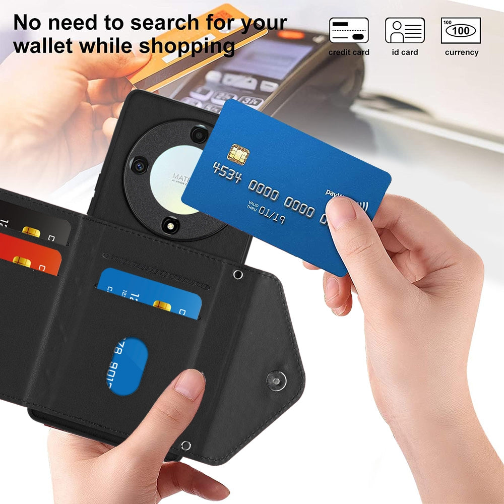 Honor X9a Leather Case with Card Holder & RFID Protection, Long Lanyard Included