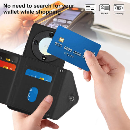 Honor Magic5 Lite Leather Case with Card Holder & RFID Protection, Long Lanyard Included