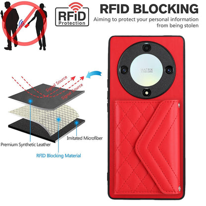 Honor Magic5 Lite Leather Case with Card Holder & RFID Protection, Long Lanyard Included