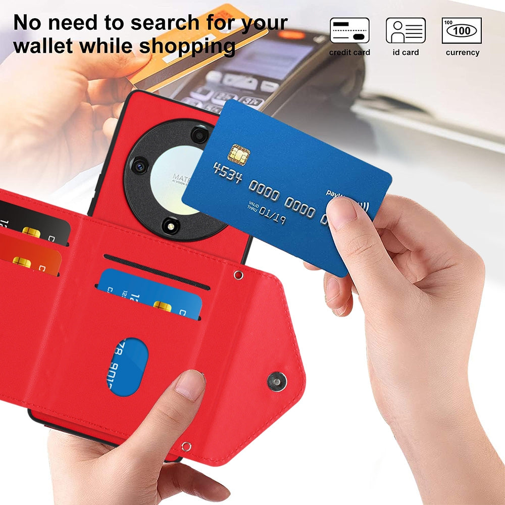 Honor Magic5 Lite Leather Case with Card Holder & RFID Protection, Long Lanyard Included