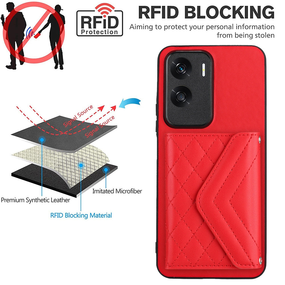 Honor X50i Leather Case with Card Holder & RFID Protection, Long Lanyard Included