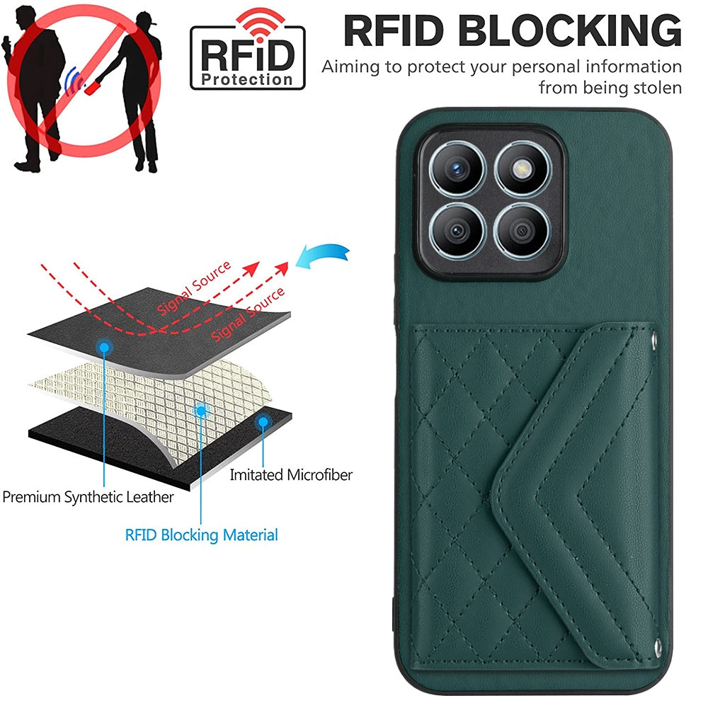 Honor X8b 4G Leather Case with Card Holder & RFID Protection, Long Lanyard Included